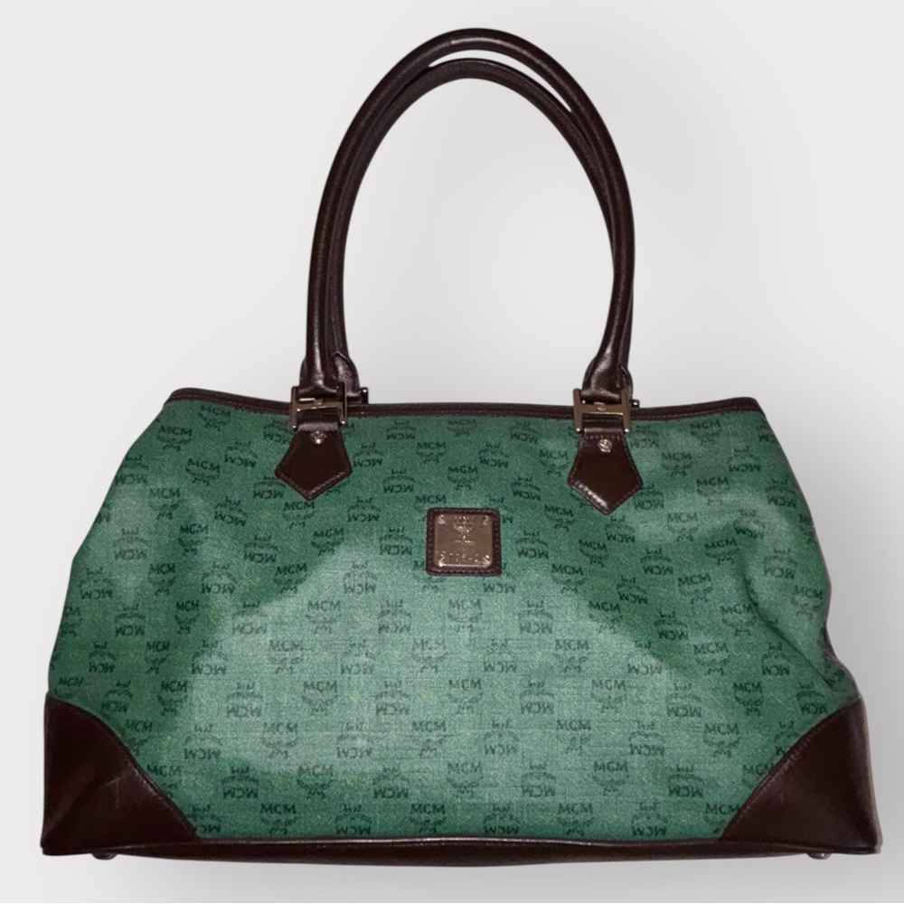 MCM Green and Brown Boston Bag Authentic